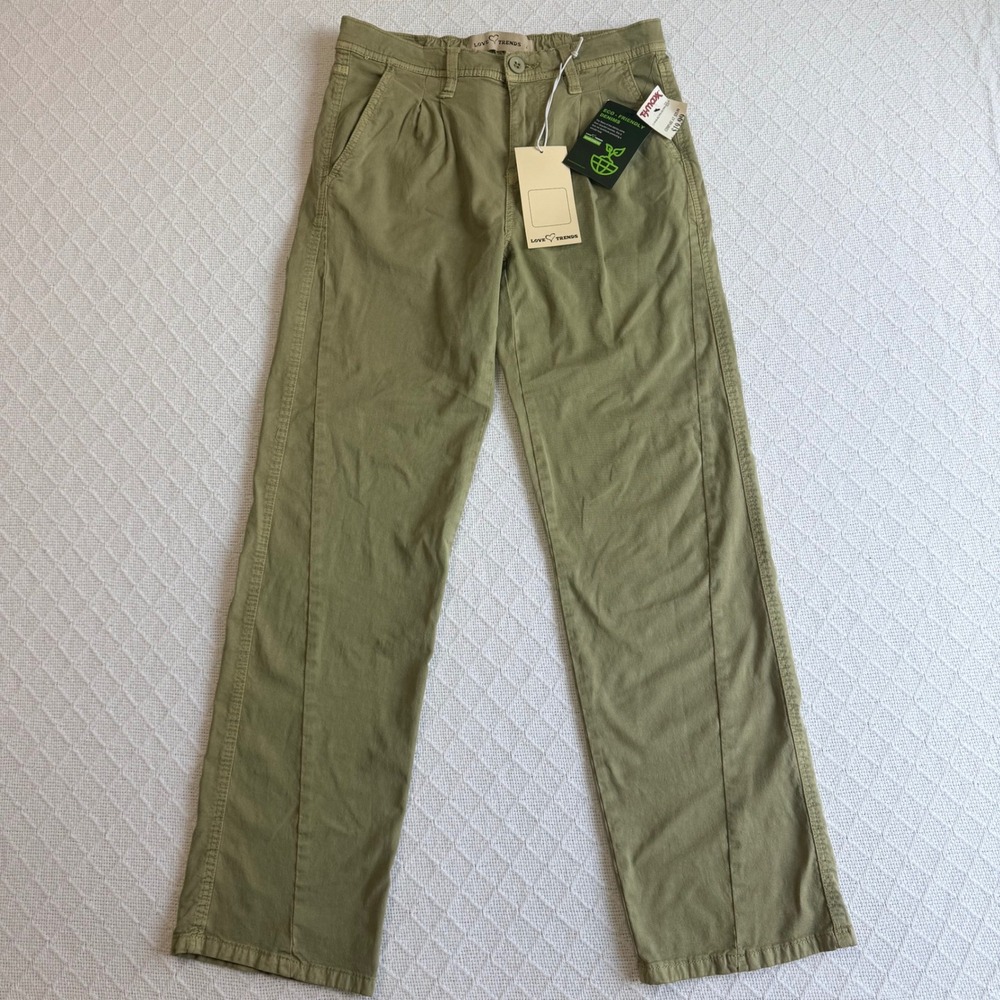 Love Trends Womens Eco-Friendly Straight Leg Pants Olive Green High Rise NEW